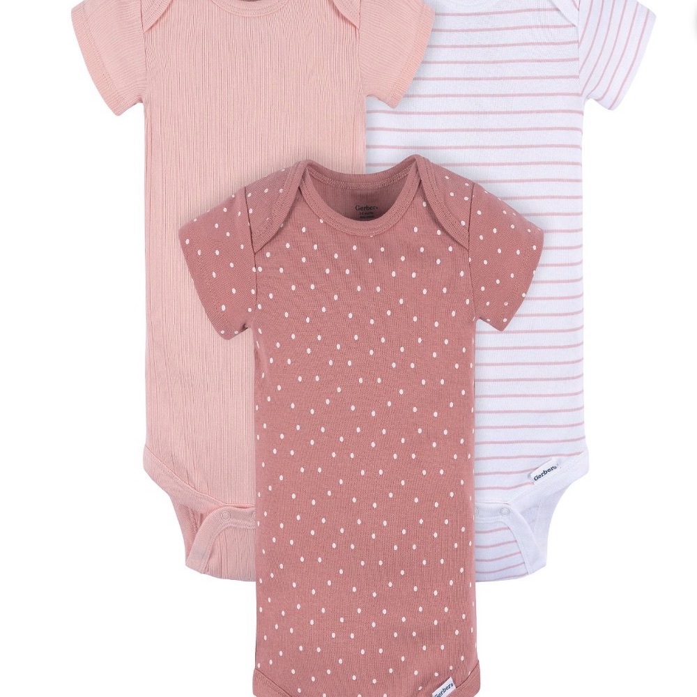 Gerber Pink and Striped Baby Bodysuit Trio